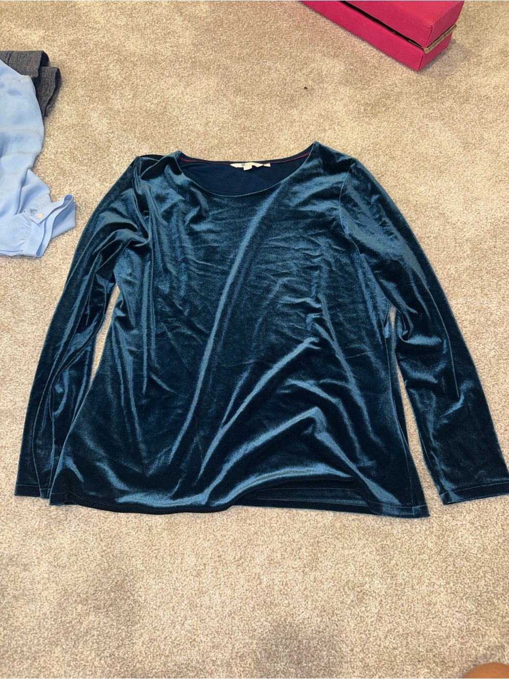 Boden Teal Velvet Long-Sleeve Scoop Neck Top